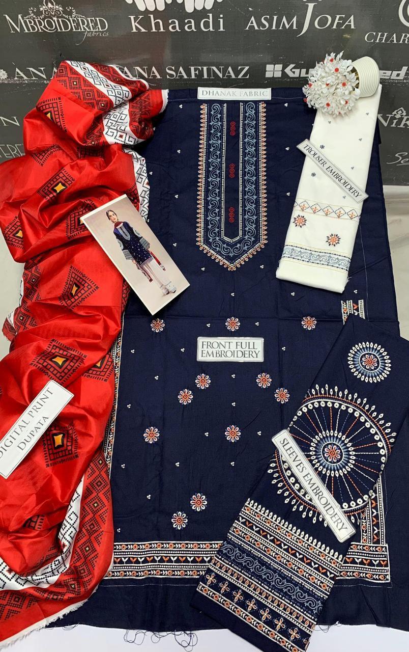3 Pc Women's Unstitched Embroidered Suit