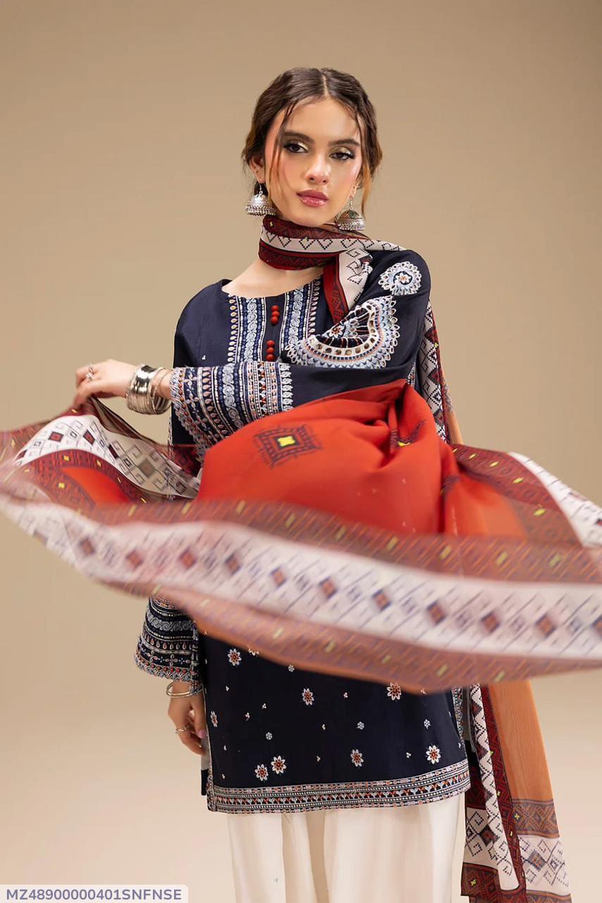 3 Pc Women's Unstitched Embroidered Suit