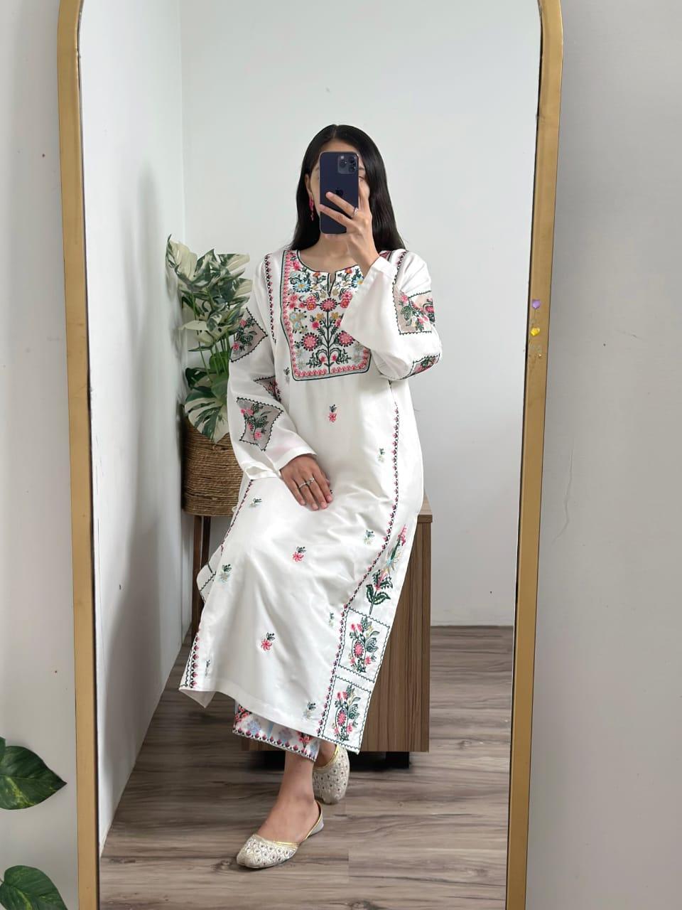 2 pc elegant embroidered stitched suit for women