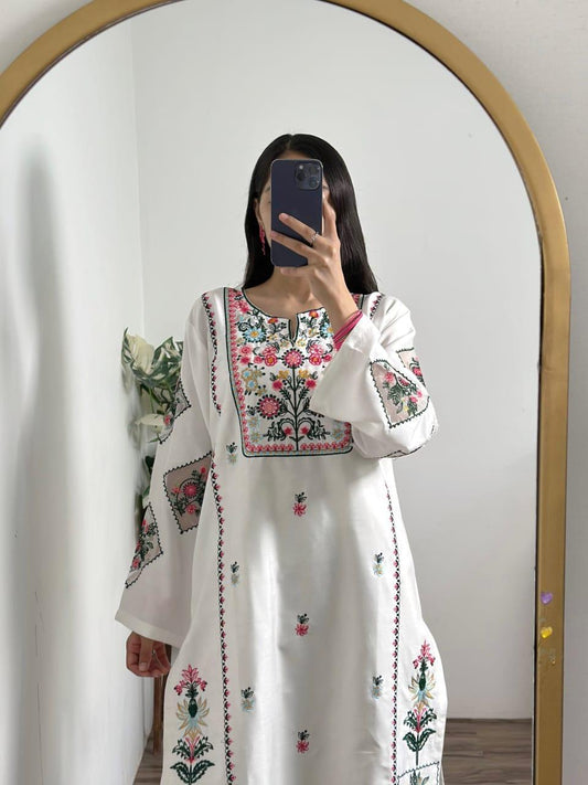 2 pc elegant embroidered stitched suit for women