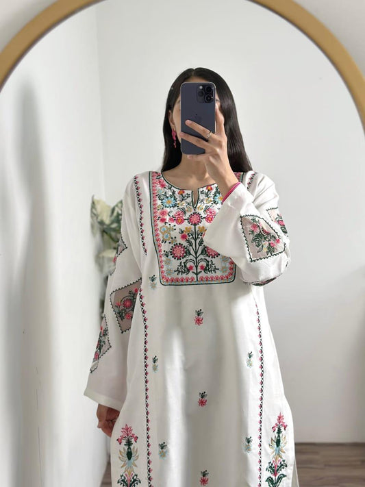2 pc elegant embroidered stitched suit for women
