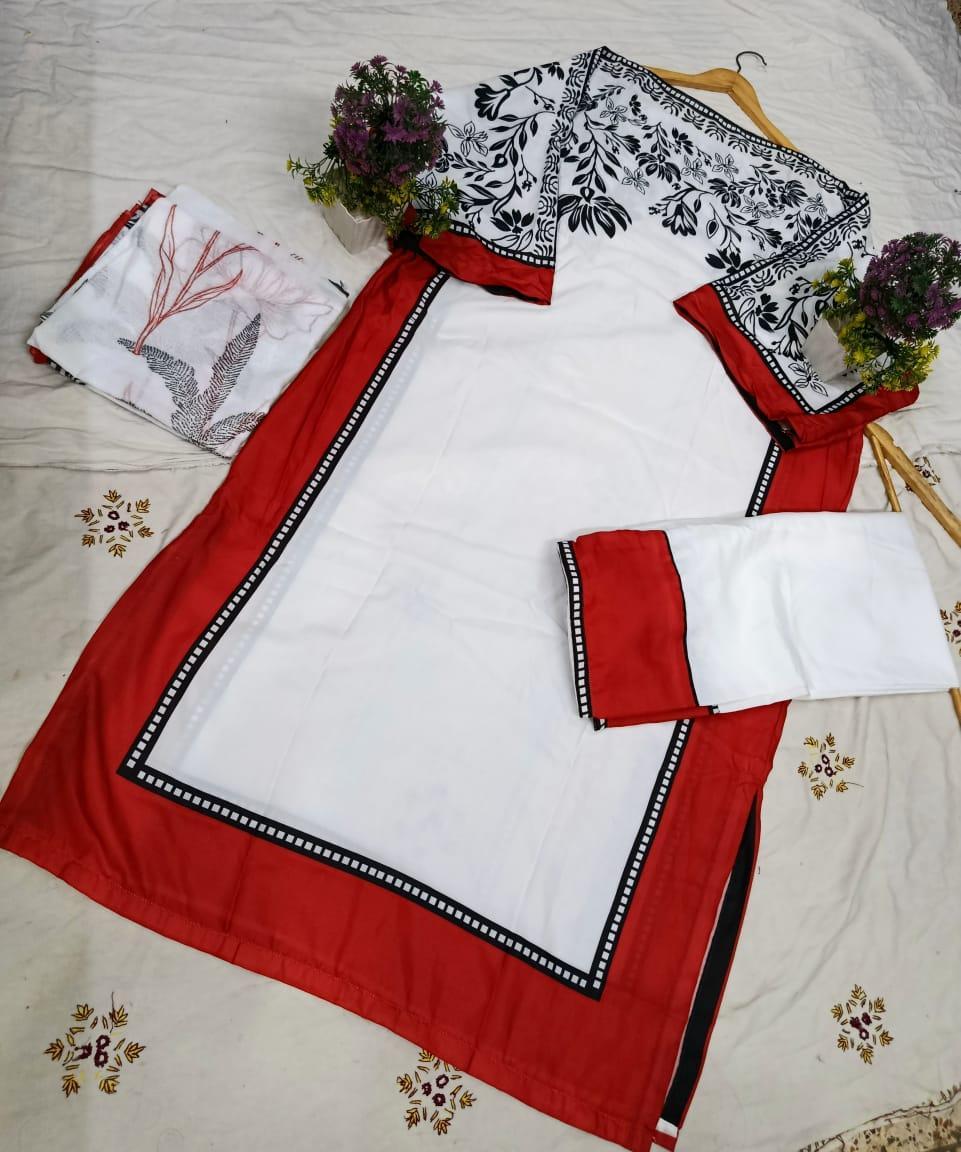 2 pc women stitched swiss lawn printed suit