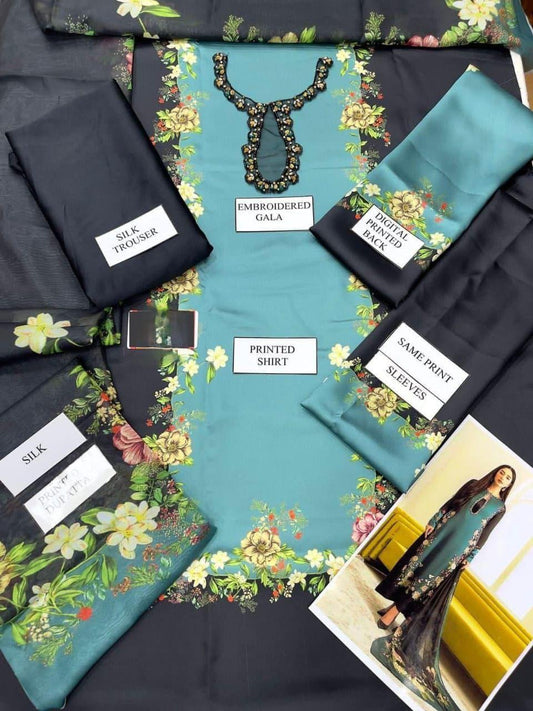 3 Pc Unstitched digital print silk suit
