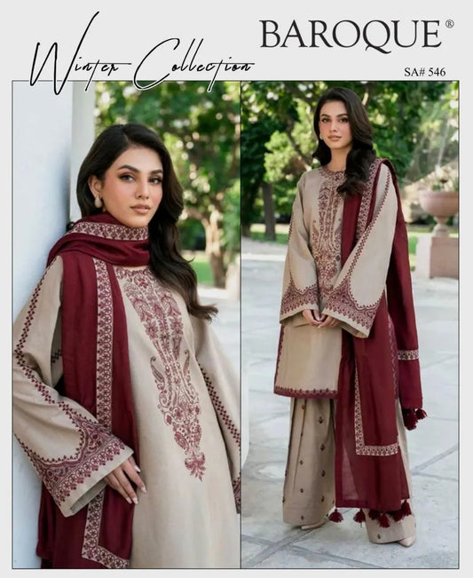 3 Pc women unstitched embroidered suit