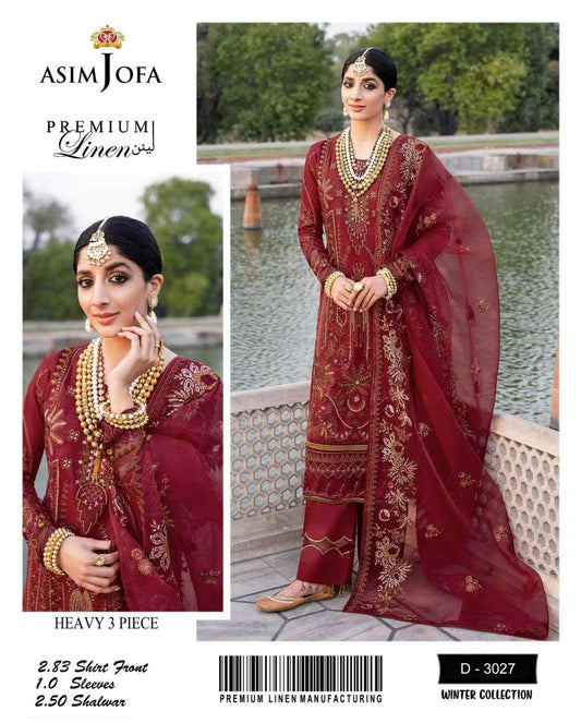 3 Pc Unstitched Embroidered Suit