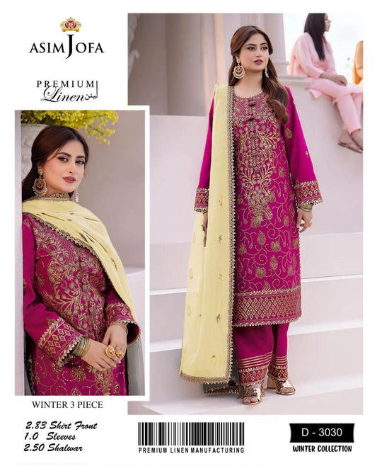 Unstitched 3 Pc embroidered dress