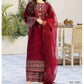Chic Red Embroidered Suit Set with Organza Duppata