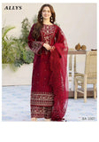 Chic Red Embroidered Suit Set with Organza Duppata
