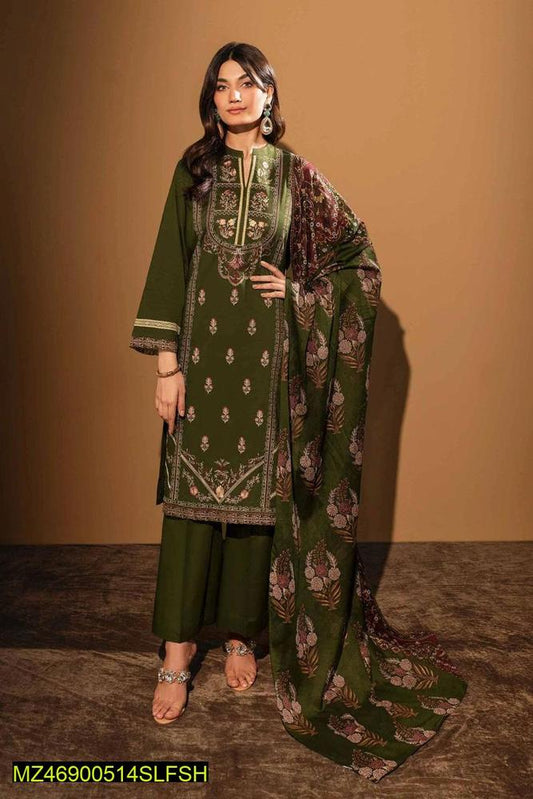 3 Pc Women's Unstitched Suit