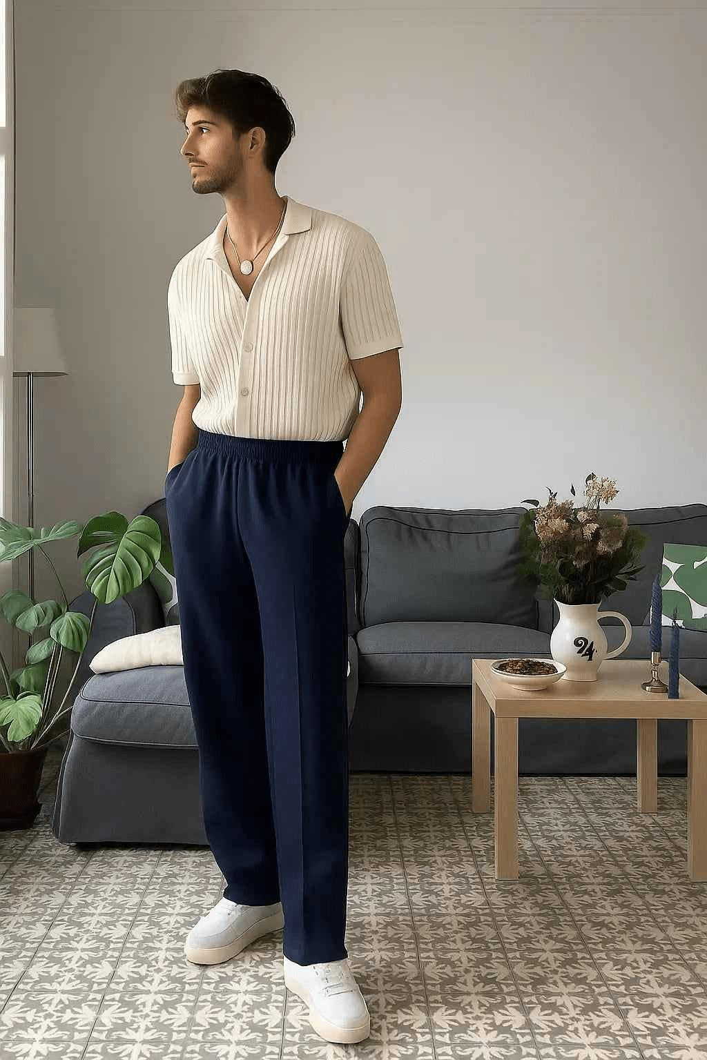 Royal blue stitched trouser for women