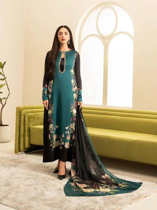 3 Pc Unstitched digital print silk suit