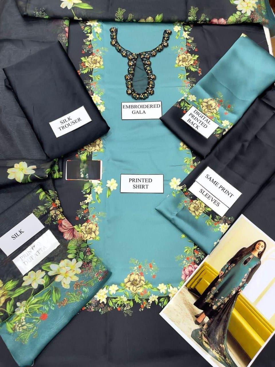 3 Pc Unstitched digital print silk suit