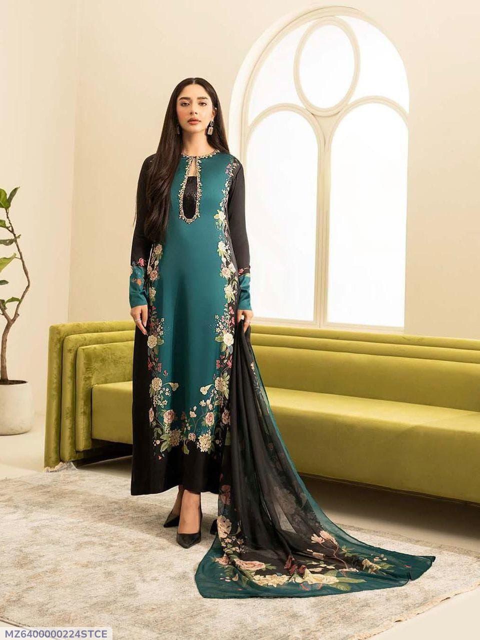 3 Pc Unstitched digital print silk suit
