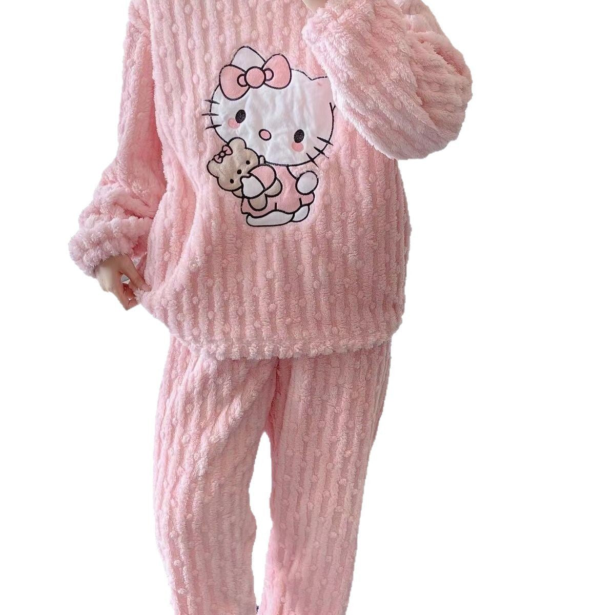 Hello kitty cute fleece pajama set for winter